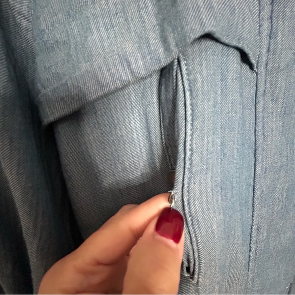 Andrea Jovine Blue Chambray Linger Length Lightweight Spring Weight Jacket Sz L - Picture 10 of 16